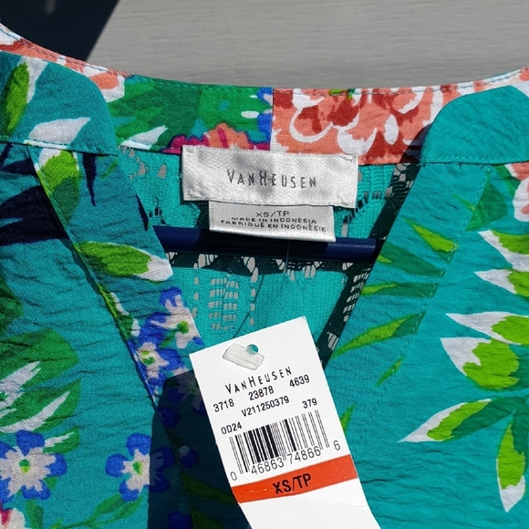 Van Heusen Floral Sleeveless Top - Teal Size XS NWT 17ptp - Picture 2 of 8